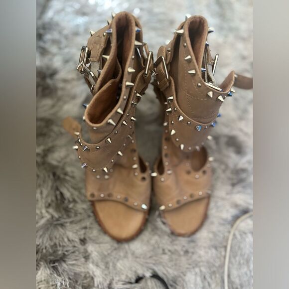 LAURENCE DACADE Deric Studded heels open toe Block Sandals dress spike shoes - Picture 1 of 12